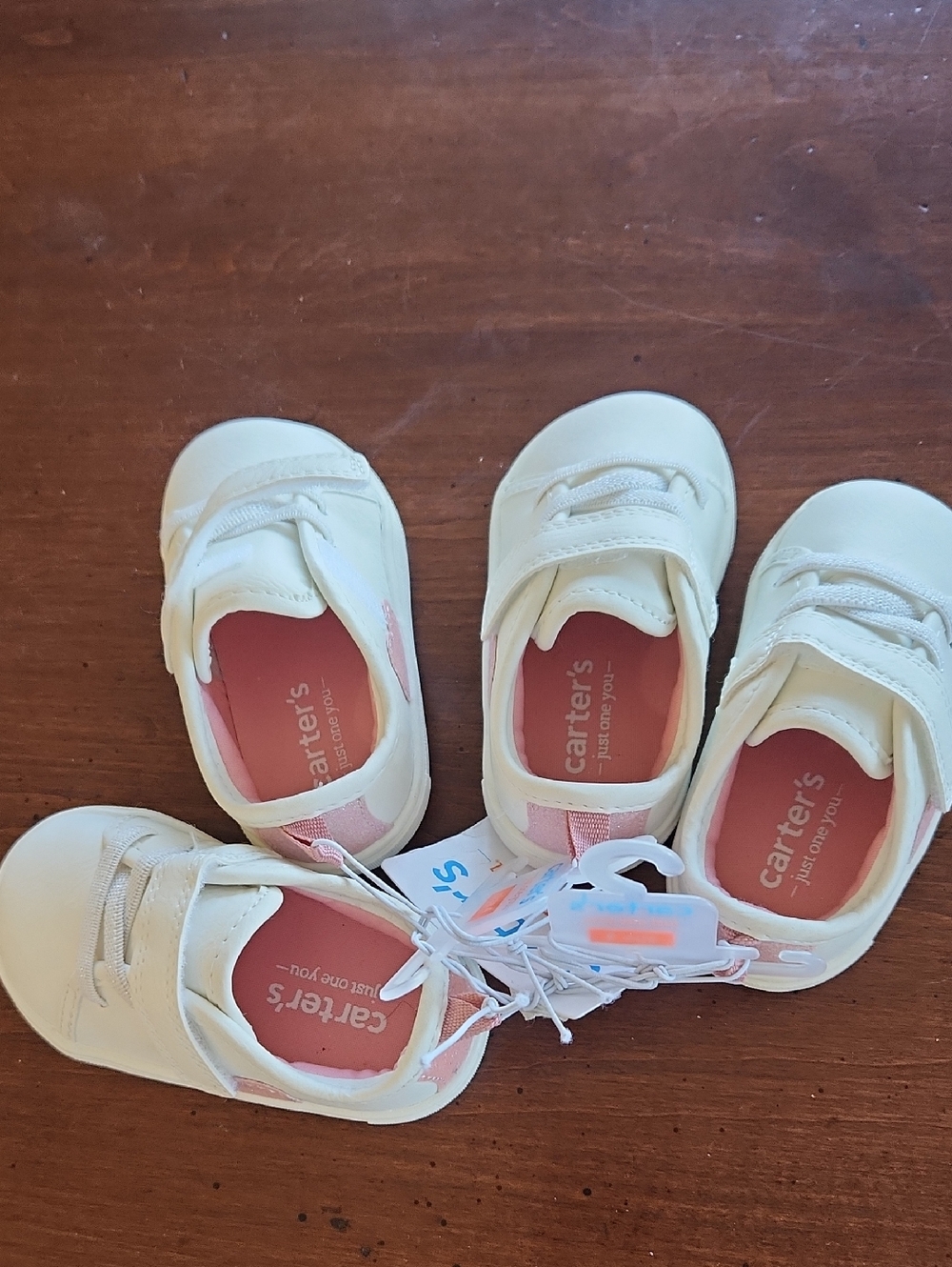 Carter's White and Pink Kids Sneakers - Velcro Closure. 2 Pairs